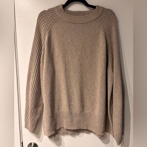 Ava & Viv Tan Crew Neck Sweater with Ribbed Texture